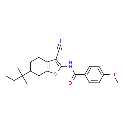 ChemSpider 2D Image | N-[3-Cyano-6-(2-methyl-2-butanyl)-4,5,6,7-tetrahydro-1-benzothiophen-2-yl]-4-methoxybenzamide | C22H26N2O2S