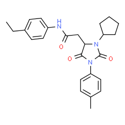 ChemSpider 2D Image | 2-[3-Cyclopentyl-1-(4-methylphenyl)-2,5-dioxo-4-imidazolidinyl]-N-(4-ethylphenyl)acetamide | C25H29N3O3
