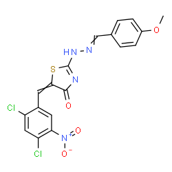 ChemSpider 2D Image | 5-(2,4-Dichloro-5-nitrobenzylidene)-2-[2-(4-methoxybenzylidene)hydrazino]-1,3-thiazol-4(5H)-one | C18H12Cl2N4O4S