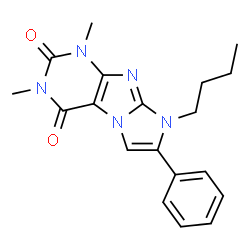 ChemSpider 2D Image | 8-Butyl-1,3-dimethyl-7-phenyl-1H-imidazo[2,1-f]purine-2,4(3H,8H)-dione | C19H21N5O2