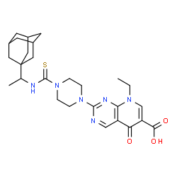 ChemSpider 2D Image | 2-(4-{[1-(Adamantan-1-yl)ethyl]carbamothioyl}-1-piperazinyl)-8-ethyl-5-oxo-5,8-dihydropyrido[2,3-d]pyrimidine-6-carboxylic acid | C27H36N6O3S
