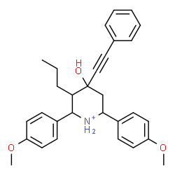 ChemSpider 2D Image | 4-Hydroxy-2,6-bis(4-methoxyphenyl)-4-(phenylethynyl)-3-propylpiperidinium | C30H34NO3