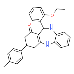 ChemSpider 2D Image | 11-(2-Ethoxyphenyl)-3-(4-methylphenyl)-2,3,4,5,10,11-hexahydro-1H-dibenzo[b,e][1,4]diazepin-1-one | C28H28N2O2