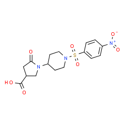ChemSpider 2D Image | 1-{1-[(4-Nitrophenyl)sulfonyl]-4-piperidinyl}-5-oxo-3-pyrrolidinecarboxylic acid | C16H19N3O7S
