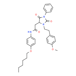 ChemSpider 2D Image | N-[4-(Hexyloxy)phenyl]-2-{3-[2-(4-methoxyphenyl)ethyl]-2,5-dioxo-1-phenyl-4-imidazolidinyl}acetamide | C32H37N3O5
