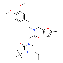 ChemSpider 2D Image | N~2~-Butyl-N-[2-(3,4-dimethoxyphenyl)ethyl]-N-[(5-methyl-2-furyl)methyl]-N~2~-[(2-methyl-2-propanyl)carbamoyl]glycinamide | C27H41N3O5