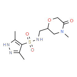 ChemSpider 2D Image | 3,5-Dimethyl-N-[(4-methyl-5-oxo-2-morpholinyl)methyl]-1H-pyrazole-4-sulfonamide | C11H18N4O4S
