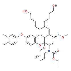 ChemSpider 2D Image | Ethyl [6a-(allyloxy)-10-(3,4-dimethylphenoxy)-1,2-bis(4-hydroxybutyl)-4-(methoxyimino)-1,2,4,5,6,6a,11b,11c-octahydrobenzo[kl]xanthen-6-yl]propylcarbamate | C42H58N2O8