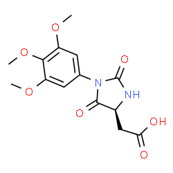 ChemSpider 2D Image | [(4S)-2,5-Dioxo-1-(3,4,5-trimethoxyphenyl)-4-imidazolidinyl]acetic acid | C14H16N2O7