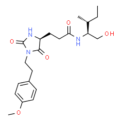 ChemSpider 2D Image | N-[(2S,3R)-1-Hydroxy-3-methyl-2-pentanyl]-3-{(4S)-1-[2-(4-methoxyphenyl)ethyl]-2,5-dioxo-4-imidazolidinyl}propanamide | C21H31N3O5