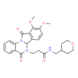 ChemSpider 2D Image | 3-(9,10-Dimethoxy-5,11-dioxo-6a,11-dihydroisoindolo[2,1-a]quinazolin-6(5H)-yl)-N-(tetrahydro-2H-pyran-4-ylmethyl)propanamide | C26H29N3O6