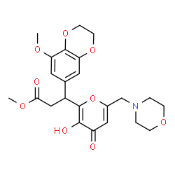 ChemSpider 2D Image | Methyl 3-[3-hydroxy-6-(4-morpholinylmethyl)-4-oxo-4H-pyran-2-yl]-3-(8-methoxy-2,3-dihydro-1,4-benzodioxin-6-yl)propanoate | C23H27NO9