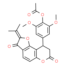 ChemSpider 2D Image | 4-(2-Isopropylidene-3,7-dioxo-2,3,8,9-tetrahydro-7H-furo[2,3-f]chromen-9-yl)-2,6-dimethoxyphenyl acetate | C24H22O8