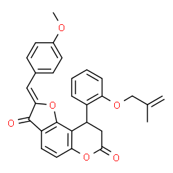 ChemSpider 2D Image | (2Z)-2-(4-Methoxybenzylidene)-9-{2-[(2-methyl-2-propen-1-yl)oxy]phenyl}-8,9-dihydro-7H-furo[2,3-f]chromene-3,7(2H)-dione | C29H24O6