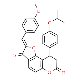 ChemSpider 2D Image | (2Z)-9-(4-Isopropoxyphenyl)-2-(4-methoxybenzylidene)-8,9-dihydro-7H-furo[2,3-f]chromene-3,7(2H)-dione | C28H24O6