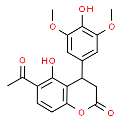 ChemSpider 2D Image | 6-Acetyl-5-hydroxy-4-(4-hydroxy-3,5-dimethoxyphenyl)-2-chromanone | C19H18O7