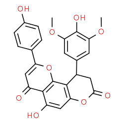 ChemSpider 2D Image | 5-Hydroxy-10-(4-hydroxy-3,5-dimethoxyphenyl)-2-(4-hydroxyphenyl)-9,10-dihydro-4H,8H-pyrano[2,3-f]chromene-4,8-dione | C26H20O9