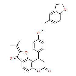 ChemSpider 2D Image | 9-{4-[2-(2,3-Dihydro-1-benzofuran-5-yl)ethoxy]phenyl}-2-isopropylidene-8,9-dihydro-7H-furo[2,3-f]chromene-3,7(2H)-dione | C30H26O6