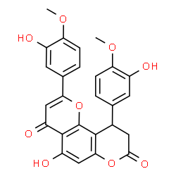 ChemSpider 2D Image | 5-Hydroxy-2,10-bis(3-hydroxy-4-methoxyphenyl)-9,10-dihydro-4H,8H-pyrano[2,3-f]chromene-4,8-dione | C26H20O9
