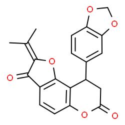 ChemSpider 2D Image | 9-(1,3-Benzodioxol-5-yl)-2-isopropylidene-8,9-dihydro-7H-furo[2,3-f]chromene-3,7(2H)-dione | C21H16O6
