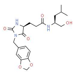 ChemSpider 2D Image | 3-[(4S)-1-(1,3-Benzodioxol-5-ylmethyl)-2,5-dioxo-4-imidazolidinyl]-N-[(2S)-1-hydroxy-4-methyl-2-pentanyl]propanamide | C20H27N3O6
