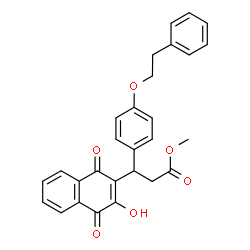 ChemSpider 2D Image | Methyl 3-(3-hydroxy-1,4-dioxo-1,4-dihydro-2-naphthalenyl)-3-[4-(2-phenylethoxy)phenyl]propanoate | C28H24O6