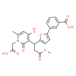 ChemSpider 2D Image | 3-(5-{1-[1-(Carboxymethyl)-4-hydroxy-6-methyl-2-oxo-1,2-dihydro-3-pyridinyl]-3-methoxy-3-oxopropyl}-2-furyl)benzoic acid | C23H21NO9