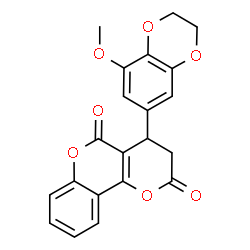 ChemSpider 2D Image | 4-(8-Methoxy-2,3-dihydro-1,4-benzodioxin-6-yl)-3,4-dihydro-2H,5H-pyrano[3,2-c]chromene-2,5-dione | C21H16O7