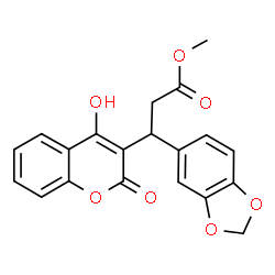 ChemSpider 2D Image | Methyl 3-(1,3-benzodioxol-5-yl)-3-(4-hydroxy-2-oxo-2H-chromen-3-yl)propanoate | C20H16O7