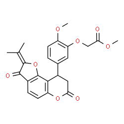 ChemSpider 2D Image | Methyl [5-(2-isopropylidene-3,7-dioxo-2,3,8,9-tetrahydro-7H-furo[2,3-f]chromen-9-yl)-2-methoxyphenoxy]acetate | C24H22O8