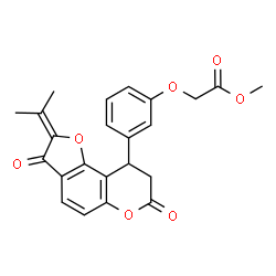 ChemSpider 2D Image | Methyl [3-(2-isopropylidene-3,7-dioxo-2,3,8,9-tetrahydro-7H-furo[2,3-f]chromen-9-yl)phenoxy]acetate | C23H20O7