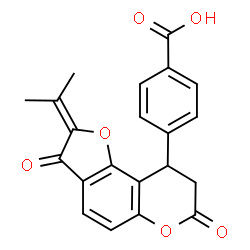 ChemSpider 2D Image | 4-(2-Isopropylidene-3,7-dioxo-2,3,8,9-tetrahydro-7H-furo[2,3-f]chromen-9-yl)benzoic acid | C21H16O6