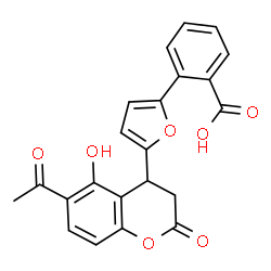 ChemSpider 2D Image | 2-[5-(6-Acetyl-5-hydroxy-2-oxo-3,4-dihydro-2H-chromen-4-yl)-2-furyl]benzoic acid | C22H16O7