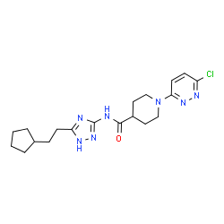ChemSpider 2D Image | 1-(6-Chloro-3-pyridazinyl)-N-[5-(2-cyclopentylethyl)-1H-1,2,4-triazol-3-yl]-4-piperidinecarboxamide | C19H26ClN7O