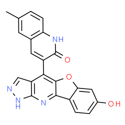 ChemSpider 2D Image | 3-(7-Hydroxy-1H-[1]benzofuro[3,2-b]pyrazolo[4,3-e]pyridin-4-yl)-6-methyl-2(1H)-quinolinone | C22H14N4O3