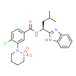 ChemSpider 2D Image | N-[(1S)-1-(1H-Benzimidazol-2-yl)-3-methylbutyl]-4-chloro-3-(1,1-dioxido-1,2-thiazinan-2-yl)benzamide | C23H27ClN4O3S