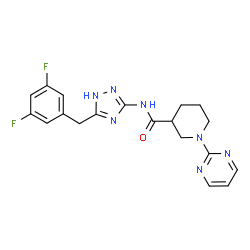 ChemSpider 2D Image | N-[5-(3,5-Difluorobenzyl)-1H-1,2,4-triazol-3-yl]-1-(2-pyrimidinyl)-3-piperidinecarboxamide | C19H19F2N7O