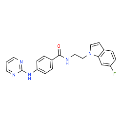 ChemSpider 2D Image | N-[2-(6-Fluoro-1H-indol-1-yl)ethyl]-4-(2-pyrimidinylamino)benzamide | C21H18FN5O