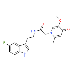 ChemSpider 2D Image | N-[2-(5-Fluoro-1H-indol-3-yl)ethyl]-2-(5-methoxy-2-methyl-4-oxo-1(4H)-pyridinyl)acetamide | C19H20FN3O3