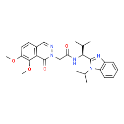 ChemSpider 2D Image | 2-(7,8-Dimethoxy-1-oxo-2(1H)-phthalazinyl)-N-[(1S)-1-(1-isopropyl-1H-benzimidazol-2-yl)-2-methylpropyl]acetamide | C26H31N5O4