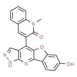 ChemSpider 2D Image | 3-(7-Hydroxy-1H-[1]benzofuro[3,2-b]pyrazolo[4,3-e]pyridin-4-yl)-1-methyl-2(1H)-quinolinone | C22H14N4O3