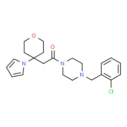 ChemSpider 2D Image | 1-[4-(2-Chlorobenzyl)-1-piperazinyl]-2-[4-(1H-pyrrol-1-yl)tetrahydro-2H-pyran-4-yl]ethanone | C22H28ClN3O2