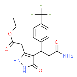 ChemSpider 2D Image | Ethyl (4-{3-amino-3-oxo-1-[4-(trifluoromethyl)phenyl]propyl}-5-oxo-2,5-dihydro-1H-pyrazol-3-yl)acetate | C17H18F3N3O4