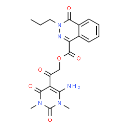 ChemSpider 2D Image | 2-(6-Amino-1,3-dimethyl-2,4-dioxo-1,2,3,4-tetrahydro-5-pyrimidinyl)-2-oxoethyl 4-oxo-3-propyl-3,4-dihydro-1-phthalazinecarboxylate | C20H21N5O6