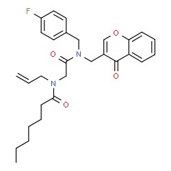 ChemSpider 2D Image | N-Allyl-N-(2-{(4-fluorobenzyl)[(4-oxo-4H-chromen-3-yl)methyl]amino}-2-oxoethyl)heptanamide | C29H33FN2O4