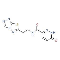 ChemSpider 2D Image | 6-Oxo-N-[2-([1,2,4]triazolo[3,4-b][1,3,4]thiadiazol-6-yl)ethyl]-1,6-dihydro-3-pyridazinecarboxamide | C10H9N7O2S