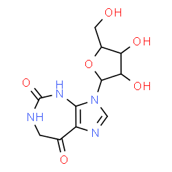 ChemSpider 2D Image | 3-Pentofuranosyl-3,4,6,7-tetrahydroimidazo[4,5-d][1,3]diazepine-5,8-dione | C11H14N4O6