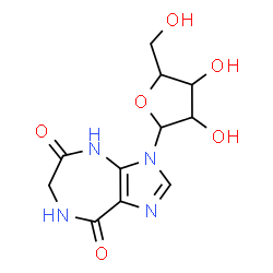 ChemSpider 2D Image | 3-Pentofuranosyl-3,4,6,7-tetrahydroimidazo[4,5-e][1,4]diazepine-5,8-dione | C11H14N4O6