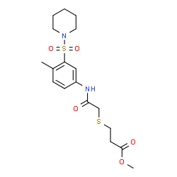 ChemSpider 2D Image | Methyl 3-[(2-{[4-methyl-3-(1-piperidinylsulfonyl)phenyl]amino}-2-oxoethyl)sulfanyl]propanoate | C18H26N2O5S2