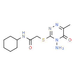 ChemSpider 2D Image | 2-[(4-Amino-6-methyl-5-oxo-4,5-dihydro-1,2,4-triazin-3-yl)sulfanyl]-N-cyclohexylacetamide | C12H19N5O2S